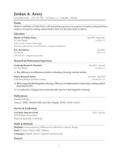 Academic CV résumé template preview