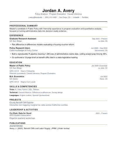 Default résumé template preview