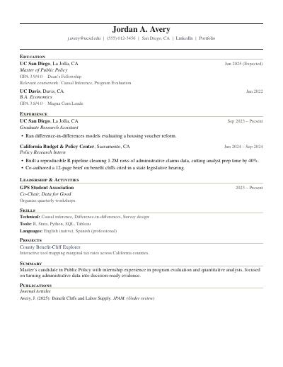 Consulting résumé template preview