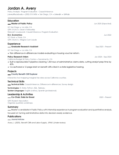 Tech résumé template preview